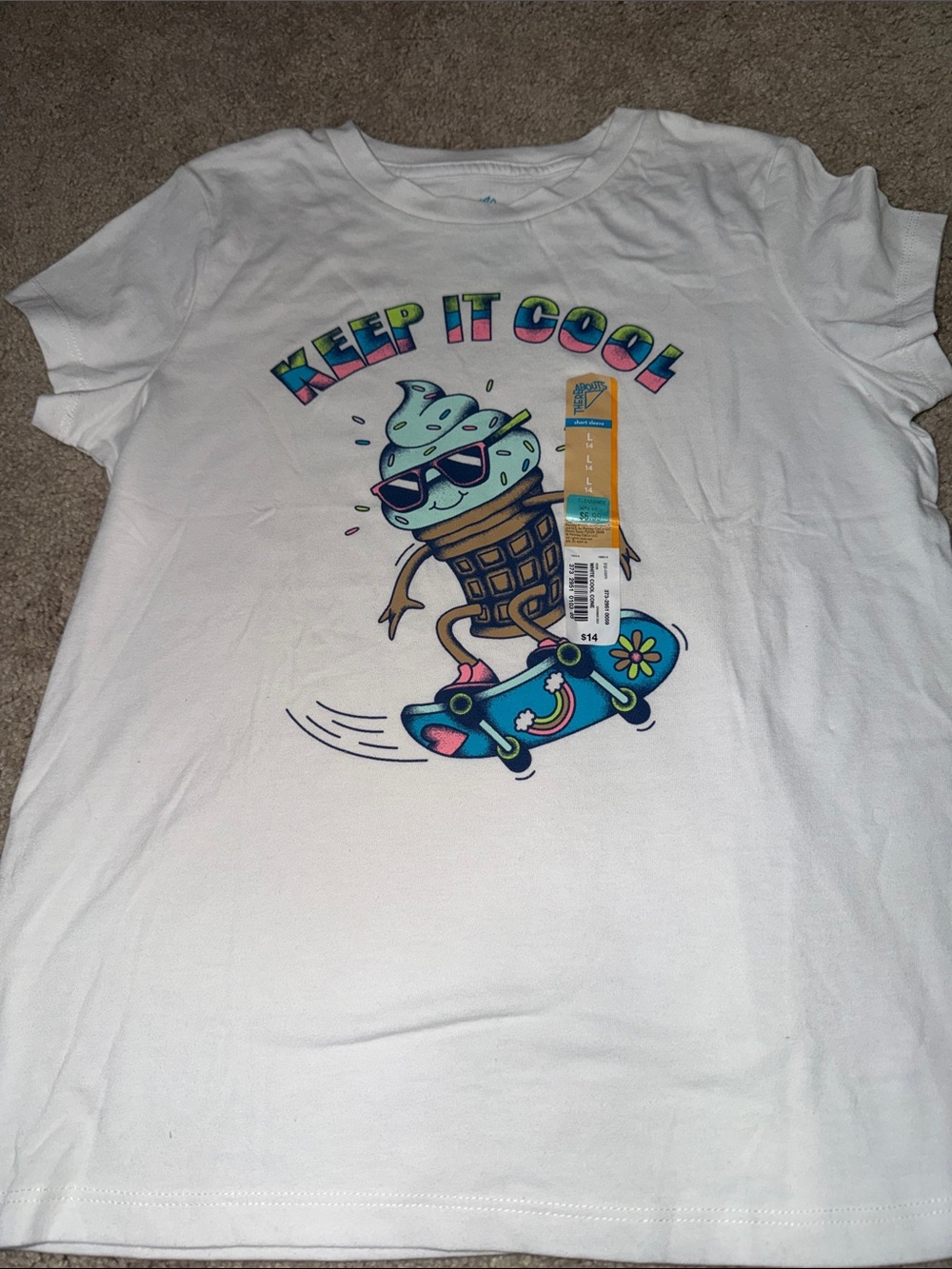 Kids' White "Keep It Cool" Graphic Tee - Ice Cream Skateboard Design